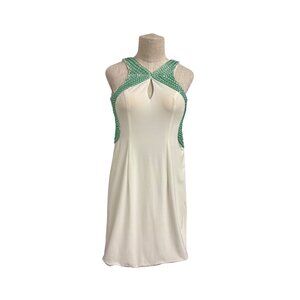 Rachel Allan Ivory Green Backless Beaded Halter Mini Dress Size 0 Formal Style 0